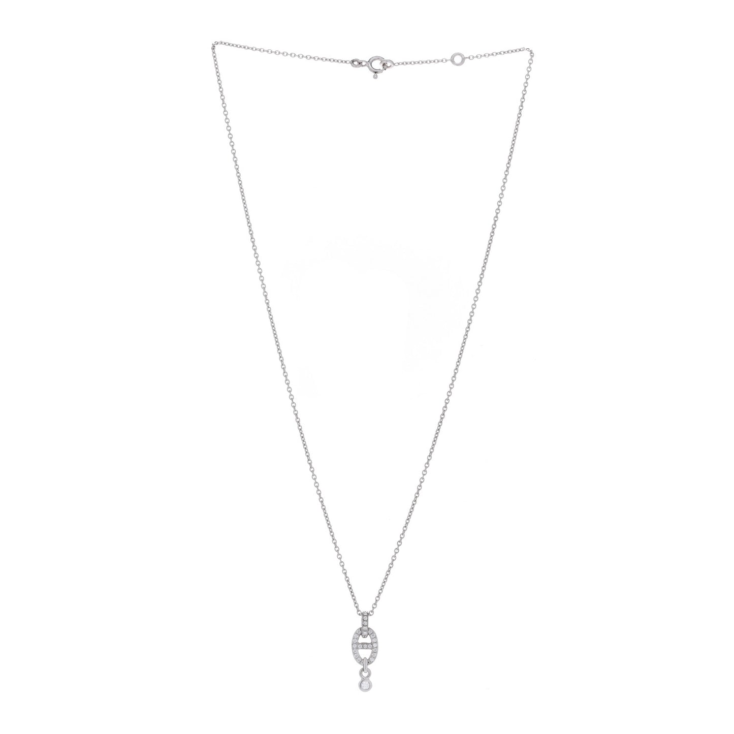 18K White Gold Diamond PM Chaine d'Ancre Enchainee Necklace