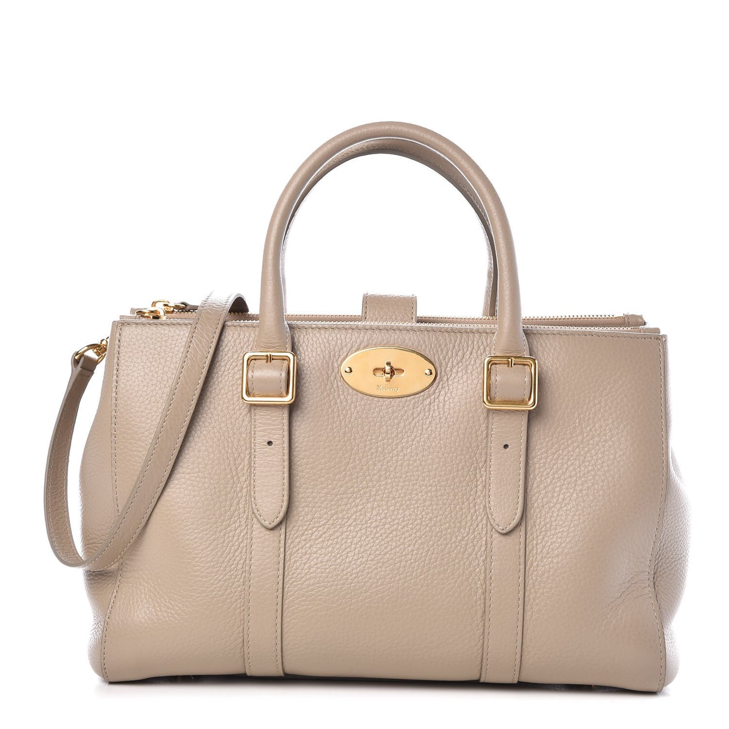 Classic Grain Calfskin Small Bayswater Double Zip Tote Dune