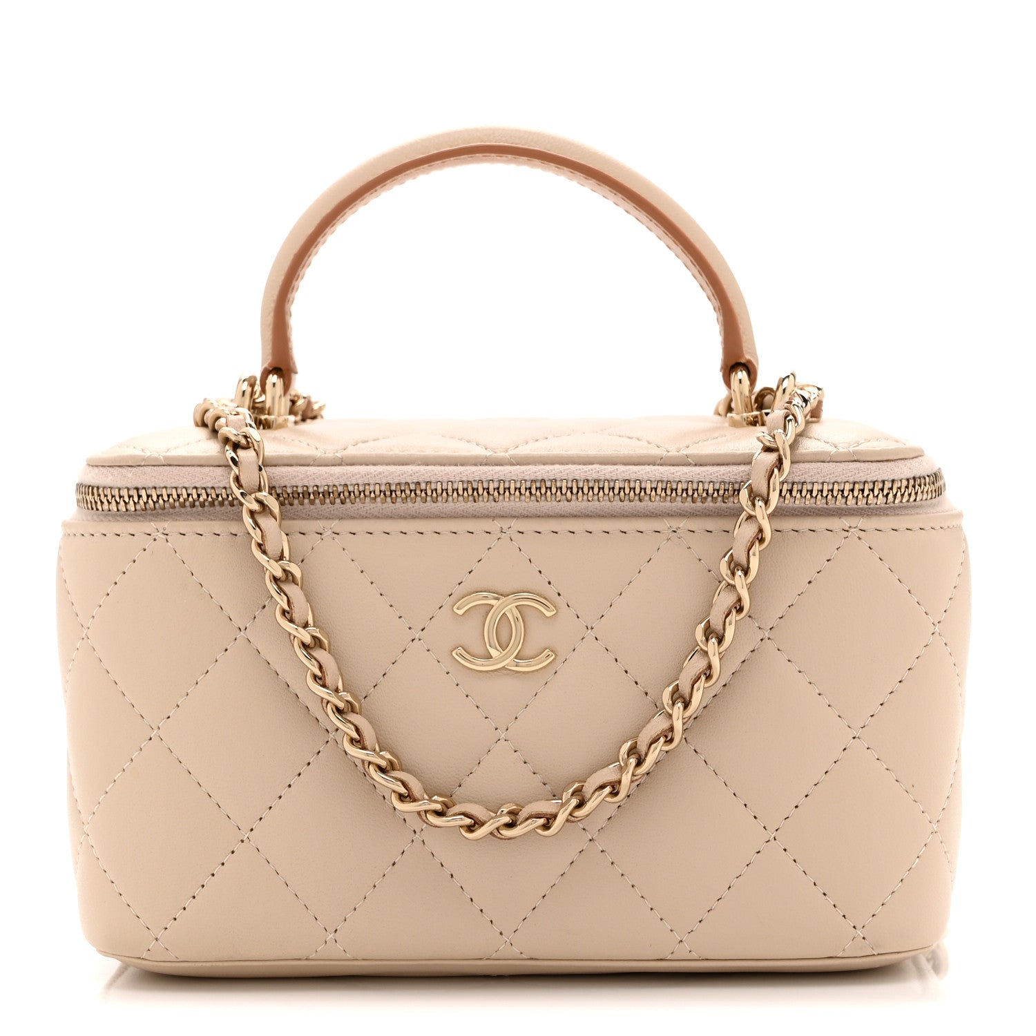 Chanel Lambskin Quilted Small Top Handle Vanity Case With Chain Beige 1 of 11