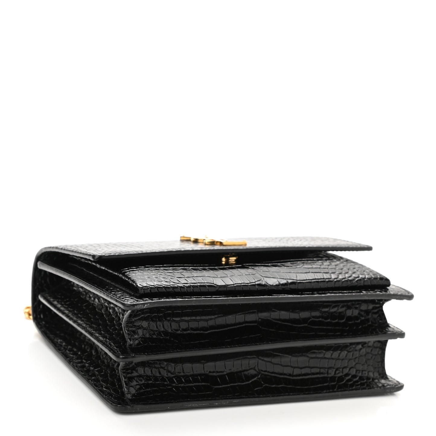 Calfskin Crocodile Embossed Medium Monogram Sunset Black