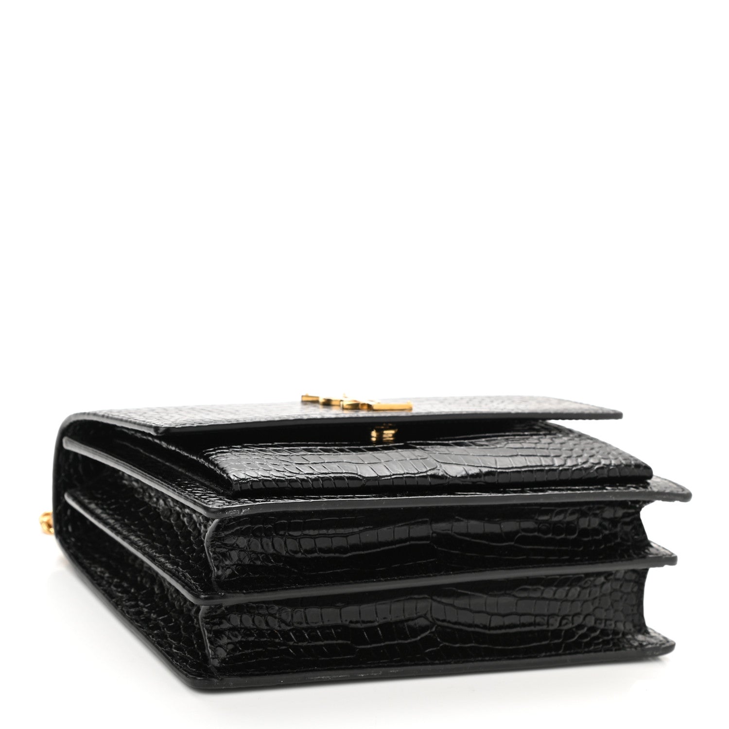 Saint Laurent Calfskin Crocodile Embossed Medium Monogram Sunset Black 4 of 10
