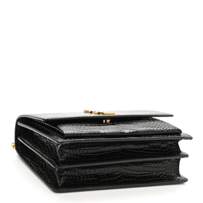 Saint Laurent Calfskin Crocodile Embossed Medium Monogram Sunset Black 4 of 10