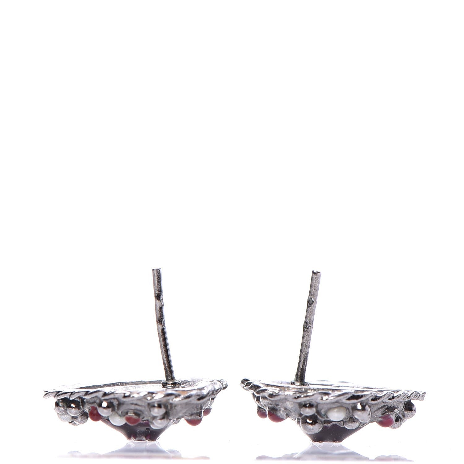 Chanel Pearl Enamel Heart CC Earrings Black Silver 3 of 6