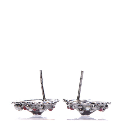 Chanel Pearl Enamel Heart CC Earrings Black Silver 3 of 6