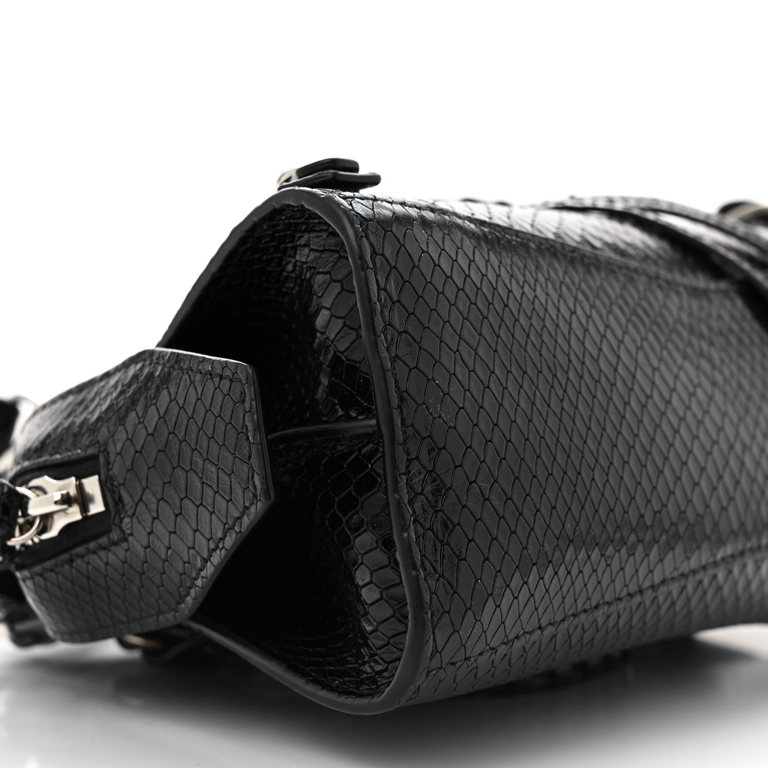 Balenciaga Grained Calfskin Snake Effect Silver Hardware Neo Classic Mini City Black 8 of 12