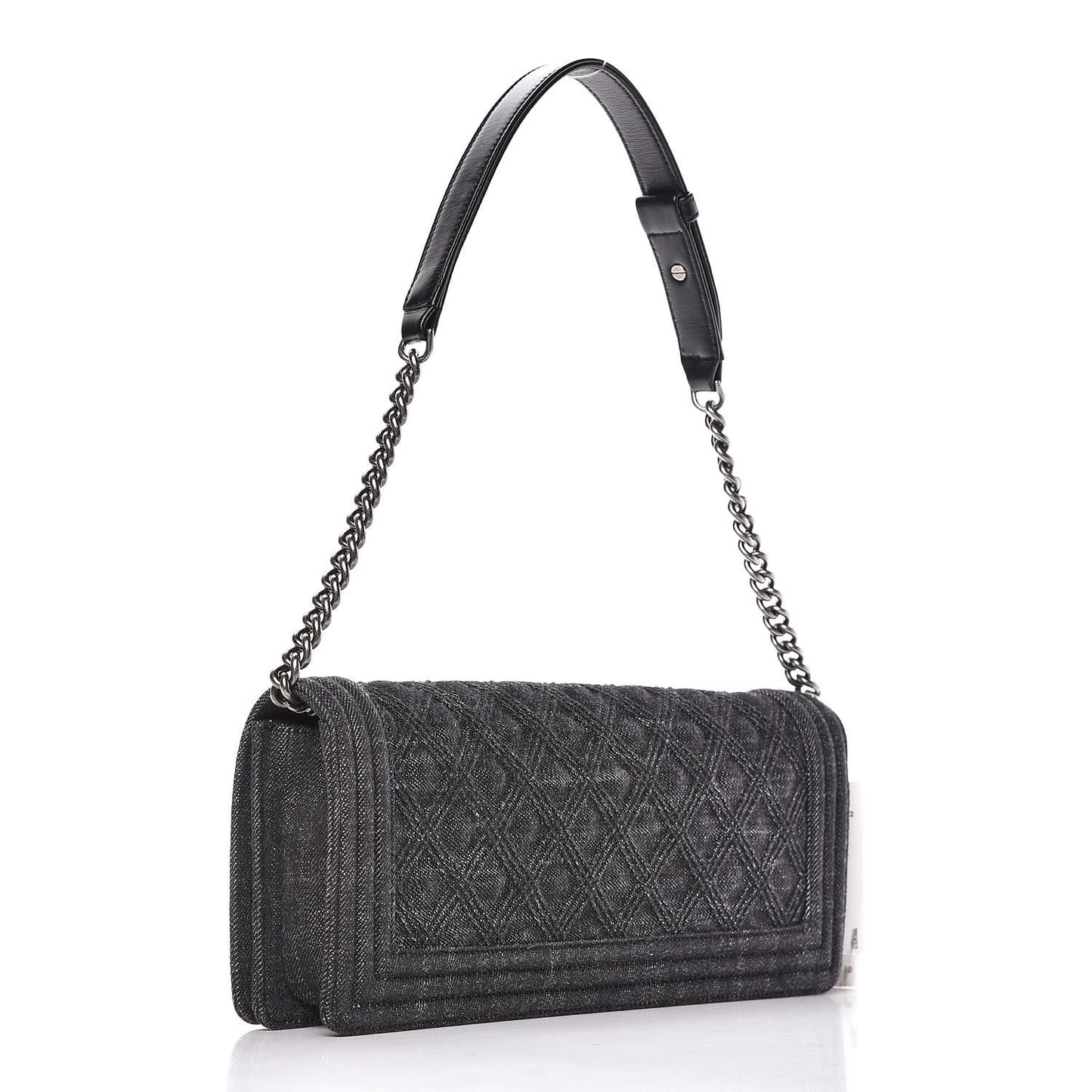 Denim Quilted Boy Clutch With Removable Chain Black