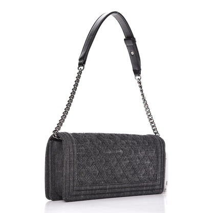 Chanel Denim Quilted Boy Clutch With Removable Chain Black 3 of 10