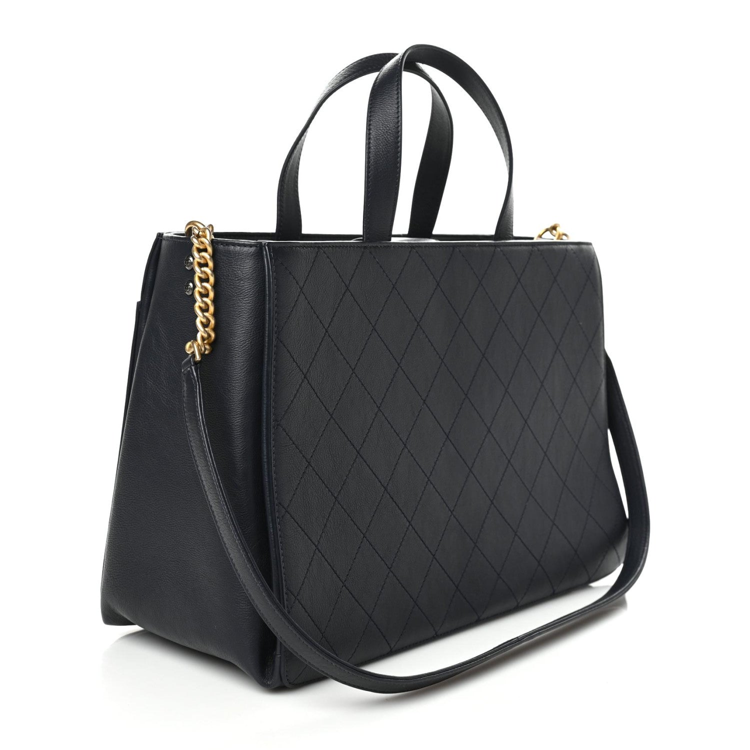 Chanel Calfskin Stitched Large Straight Lines Shopping Tote Navy 3 of 9