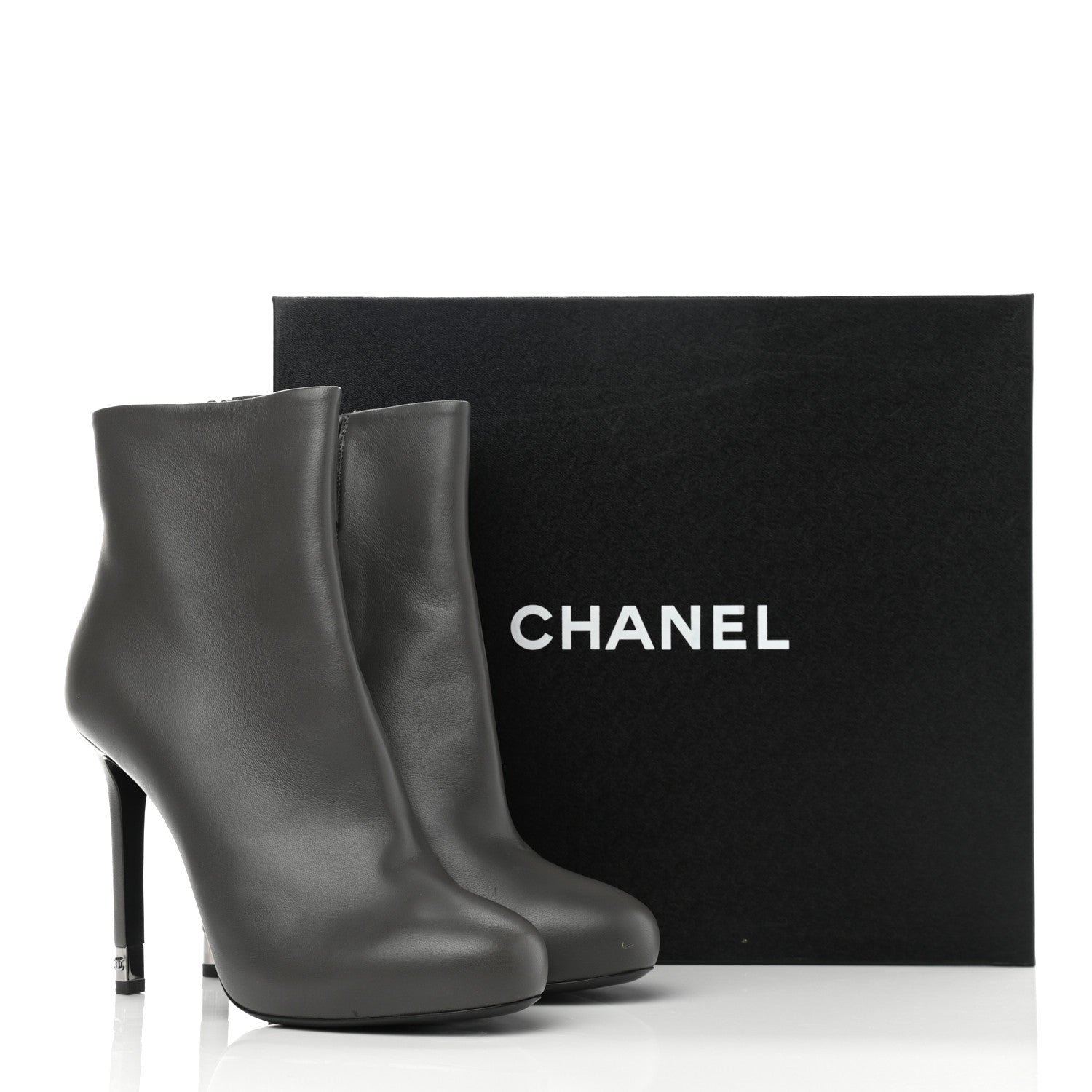 Chanel Lambskin CC Short Booties 39.5 Dark Grey 10 of 10
