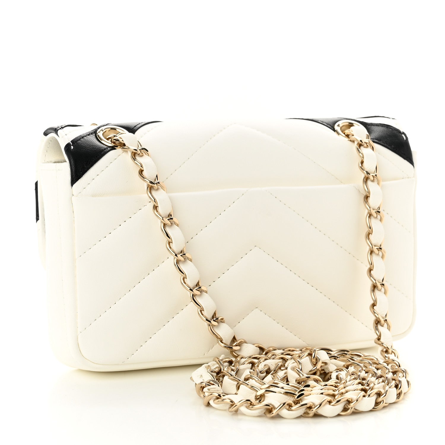 Chanel Lambskin Chevron Stitched Flap White Black 3 of 10