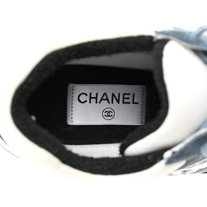 Chanel Nylon Calfskin Suede CC Womens Sneakers 37.5 Navy White Orange Black 9 of 11