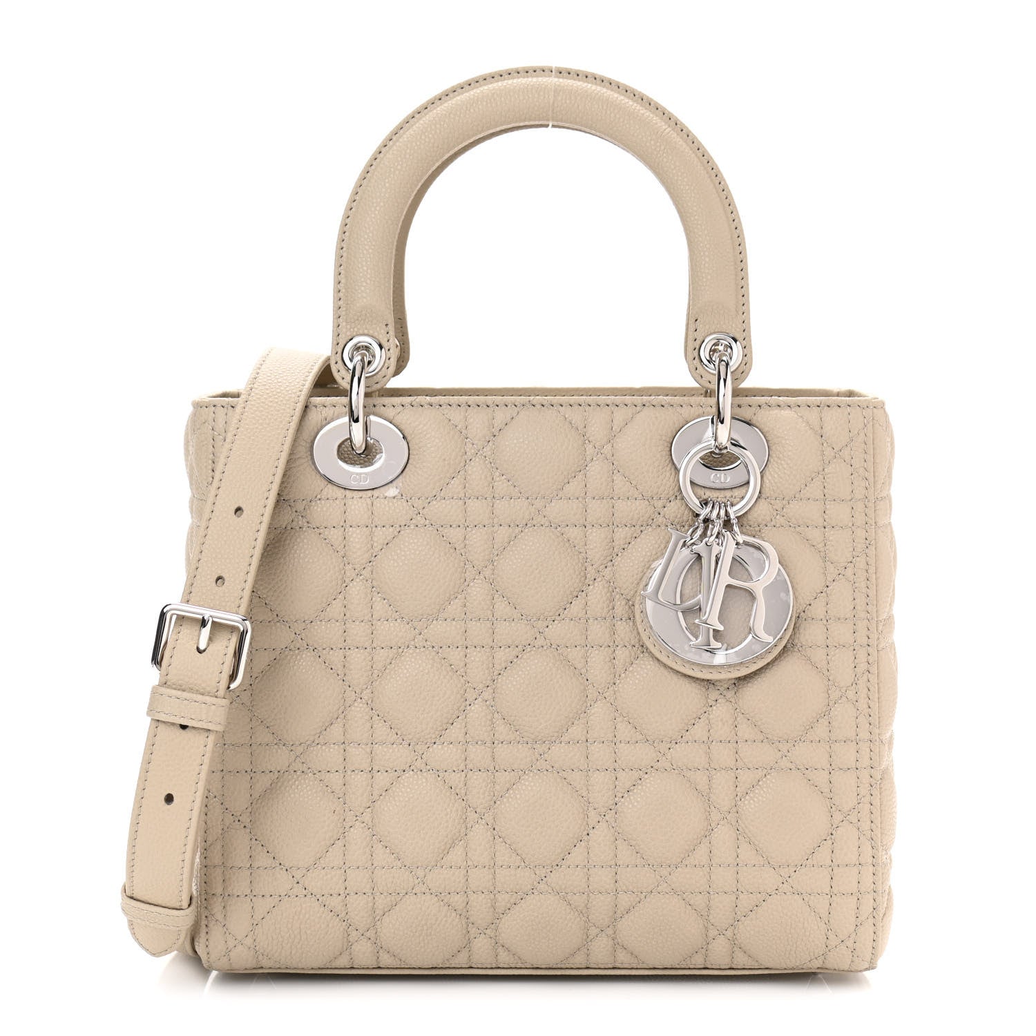 Christian Dior Grained Calfskin Cannage Medium Lady Dior Natural 1 of 9