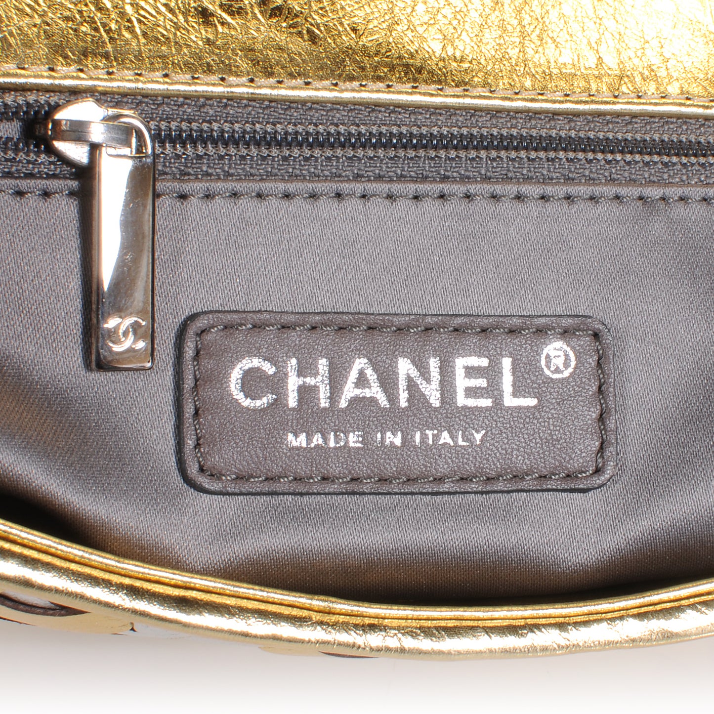 Calfskin Crackled CC Mix Medium Flap Gold Silver