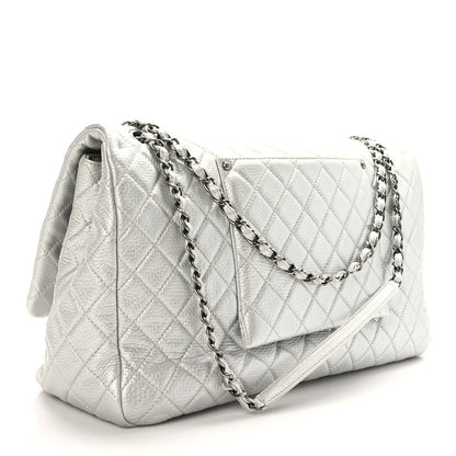 Chanel Metallic Calfskin Quilted XXL Travel Flap Bag Silver 3 of 9