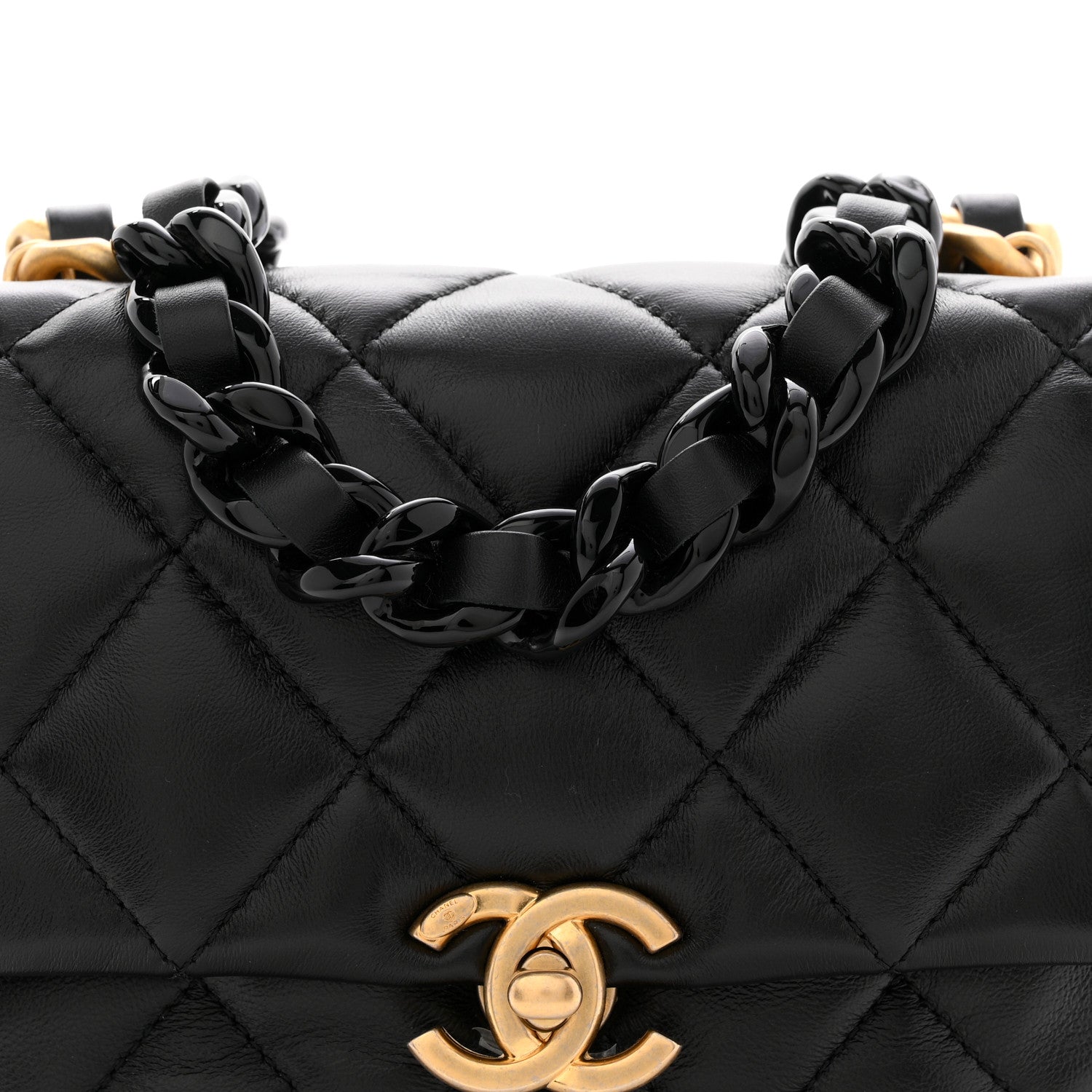 Chanel Lambskin Quilted Mini Lacquered Chain Flap Black 8 of 10