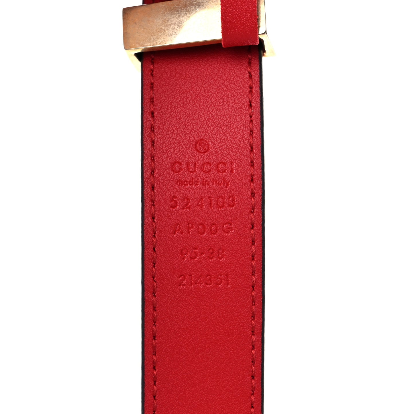 Moon Calfskin Torchon Double G 25mm Belt 95 38 Hibiscus Red