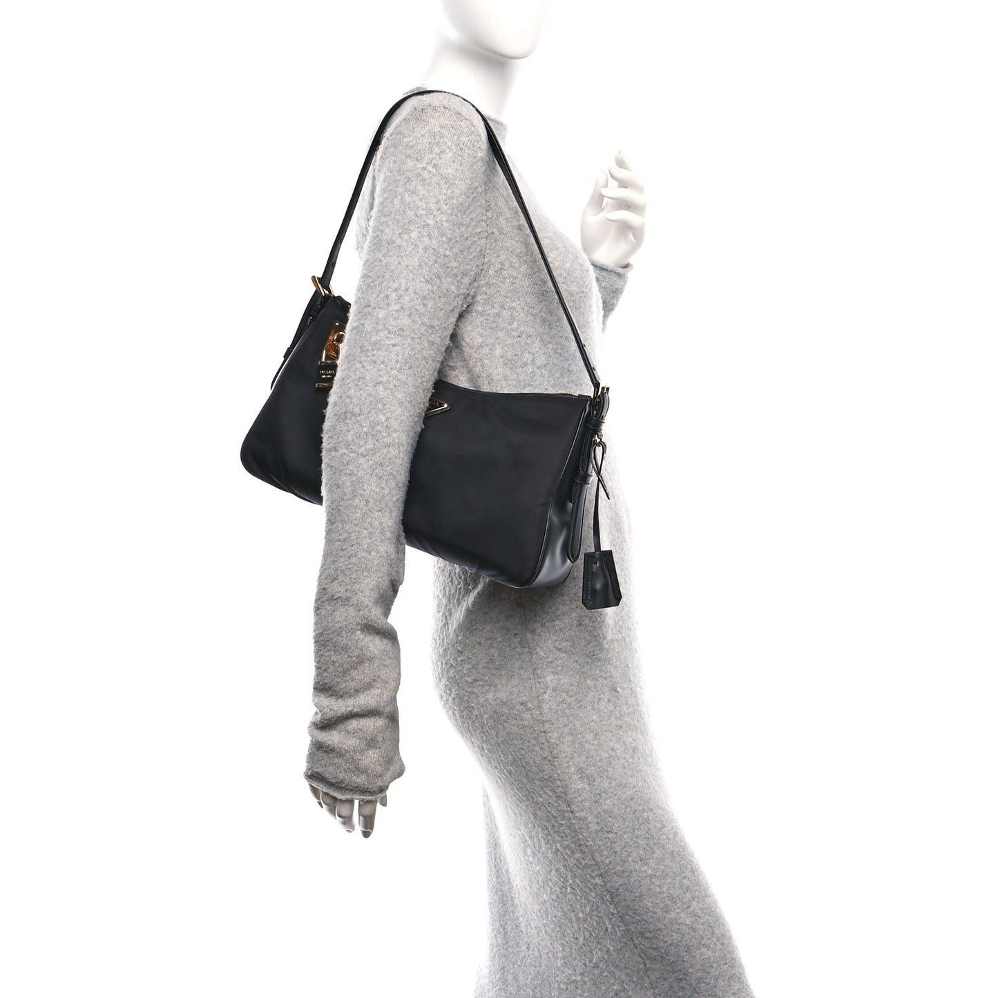 Re-Nylon Vitello Large Aimee Shoulder Bag Black