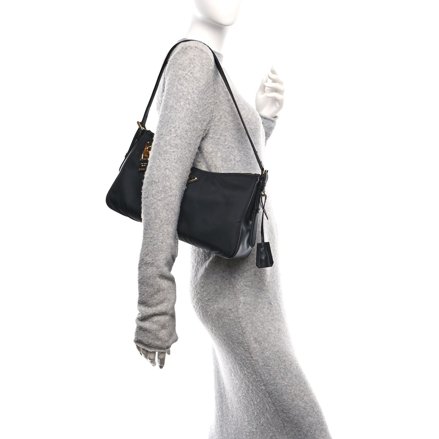 Prada Re-Nylon Vitello Large Aimee Shoulder Bag Black 2 of 9