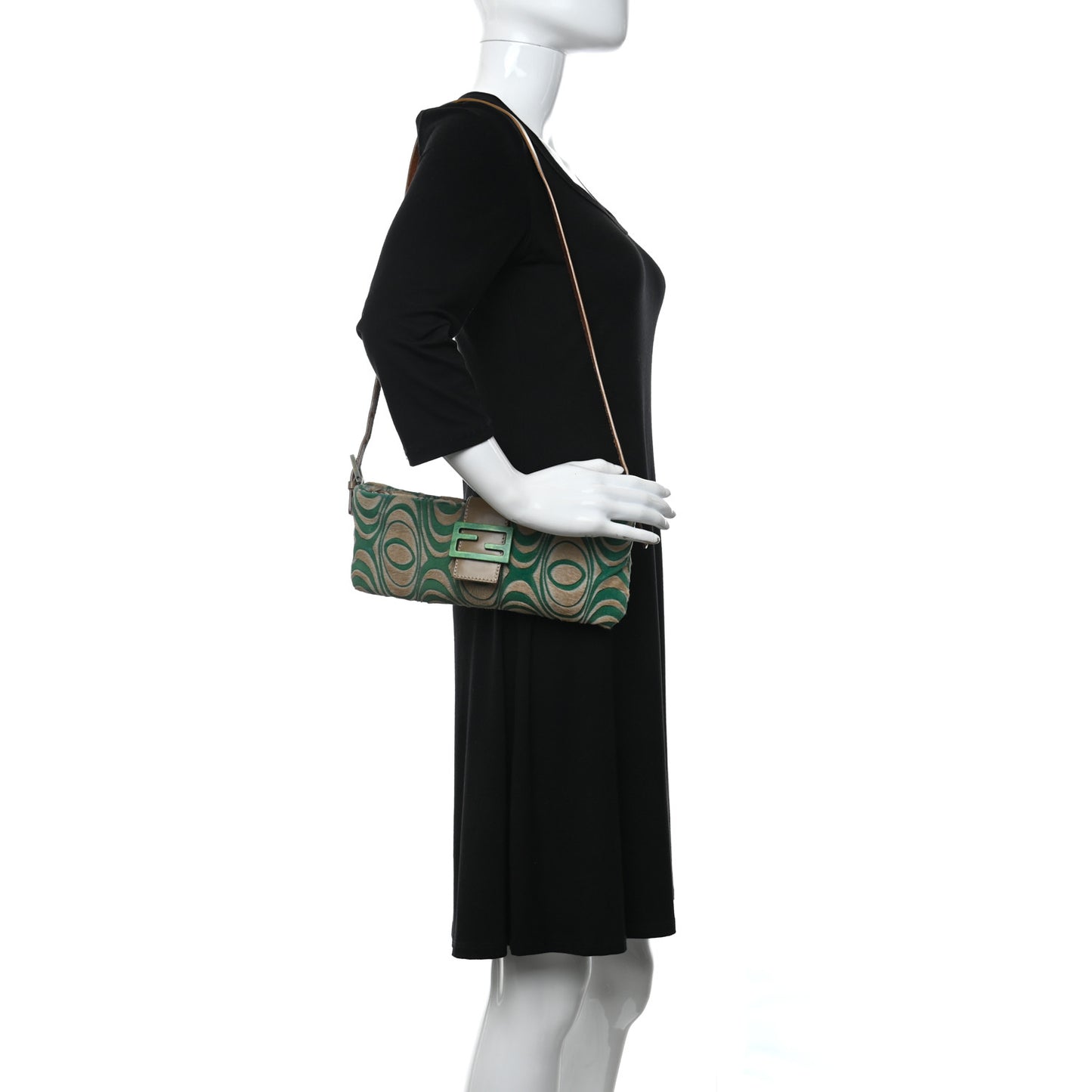 Calf Hair Print Baguette Beige Green