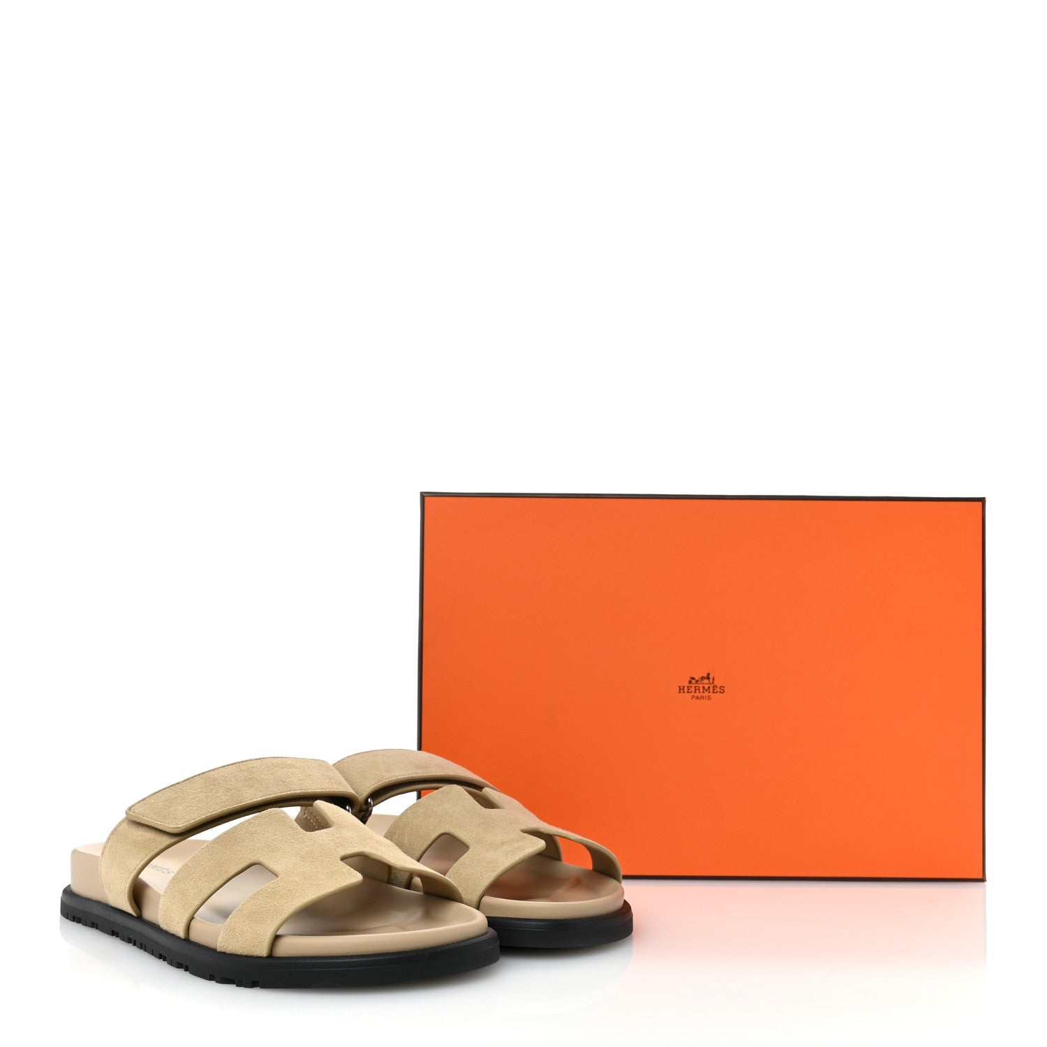 Hermes Suede Goatskin Womens Chypre Sandals 36 Beige Lin 1666426