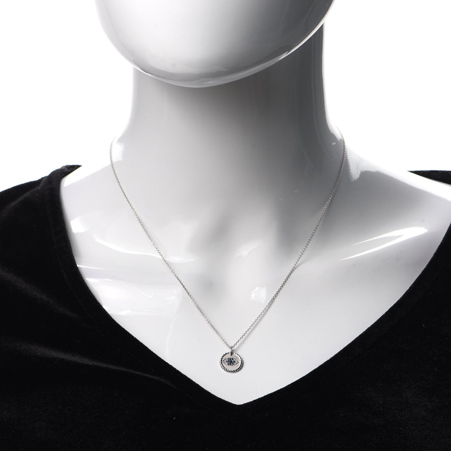 18K White Gold Blue Sapphire Diamond Evil Eye Necklace