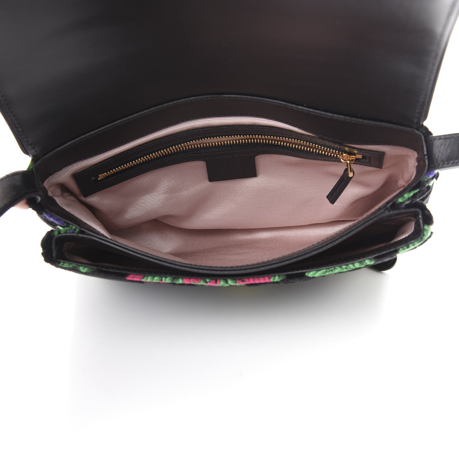 Gucci Velvet Jacquard Floral Embroidered Medium Arli Flap Shoulder Bag Black Green Multicolor 4 of 10