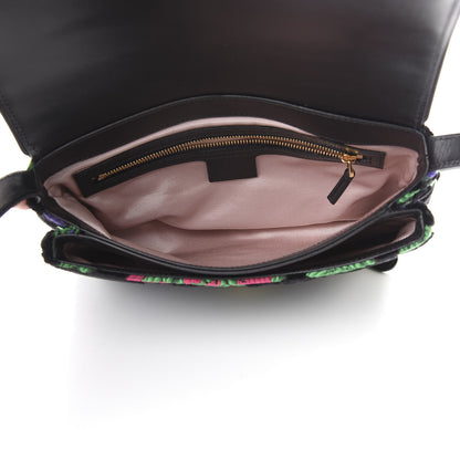 Gucci Velvet Jacquard Floral Embroidered Medium Arli Flap Shoulder Bag Black Green Multicolor 4 of 10