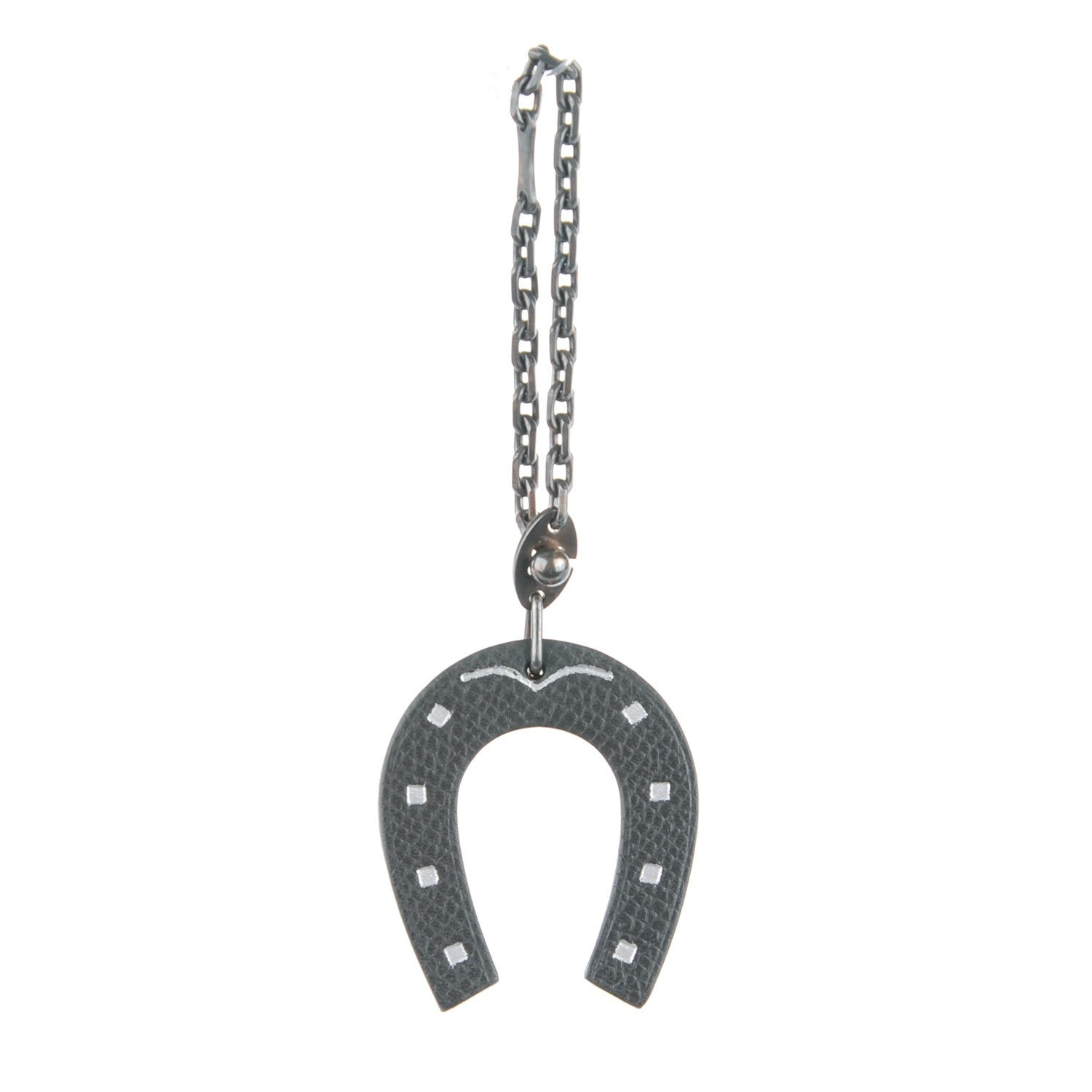 Hermes Epsom Lucky Horseshoe Bag Charm Graphite Orange 1 of 3