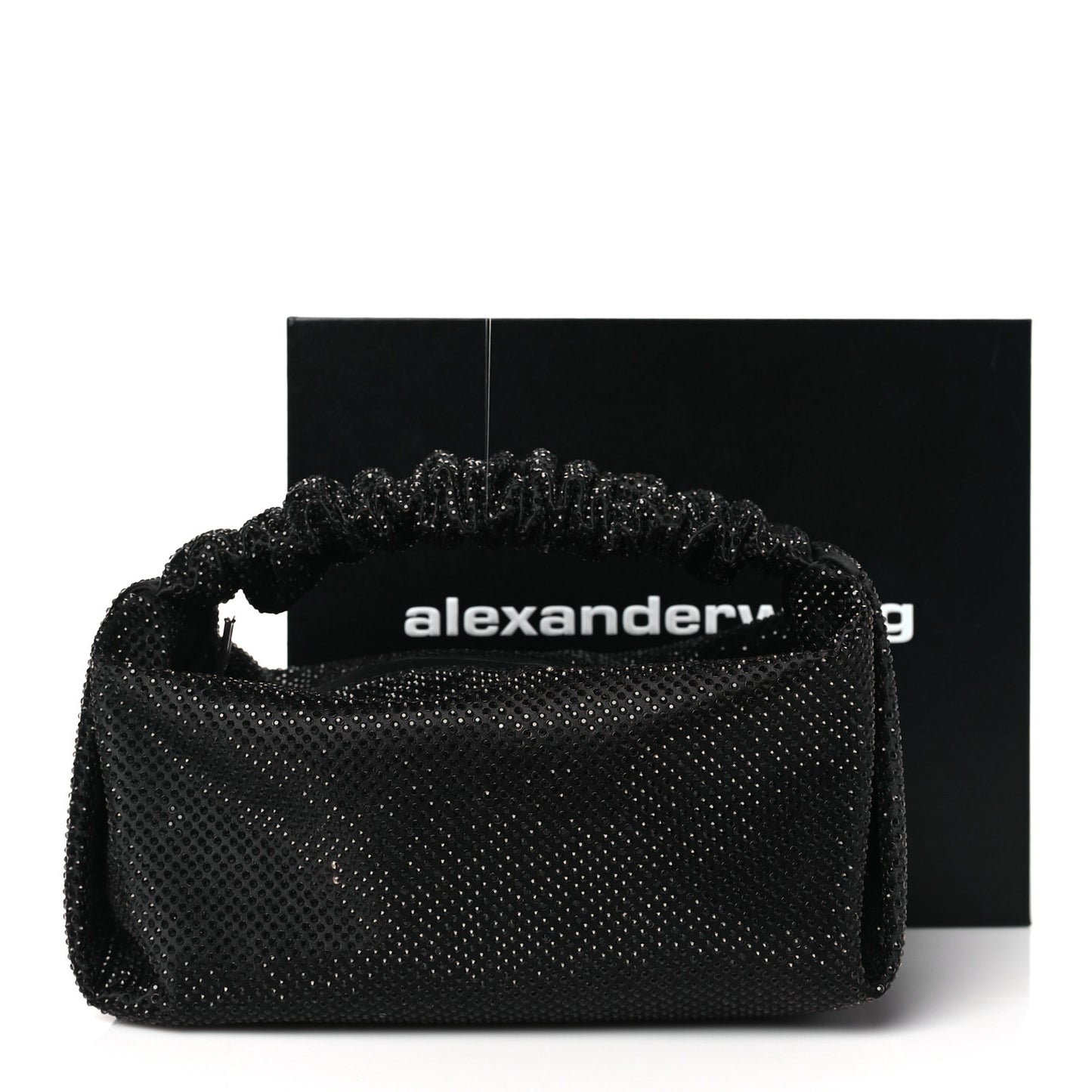 Satin Crystal Rhinestone Mini Scrunchie Clutch  Black
