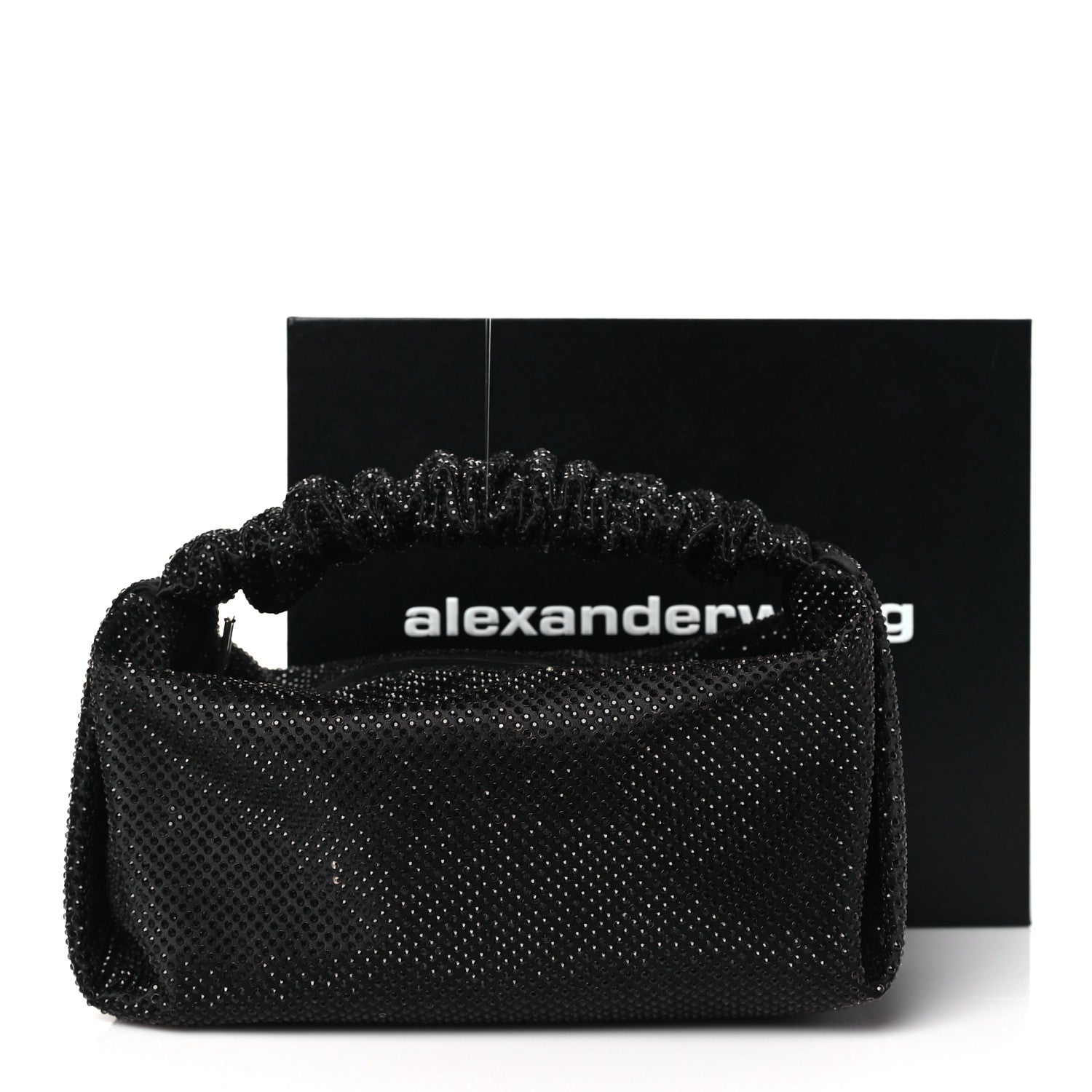 Alexander Wang Satin Crystal Rhinestone Mini Scrunchie Clutch  Black 10 of 10