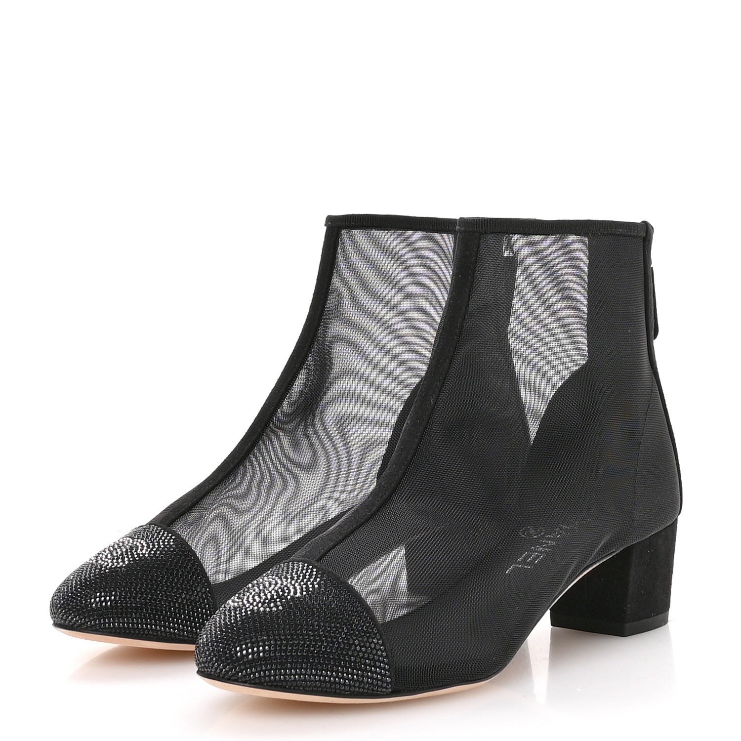 Chanel Mesh Suede Cap Toe Embellished Short Boots 35.5 Black 4 of 9
