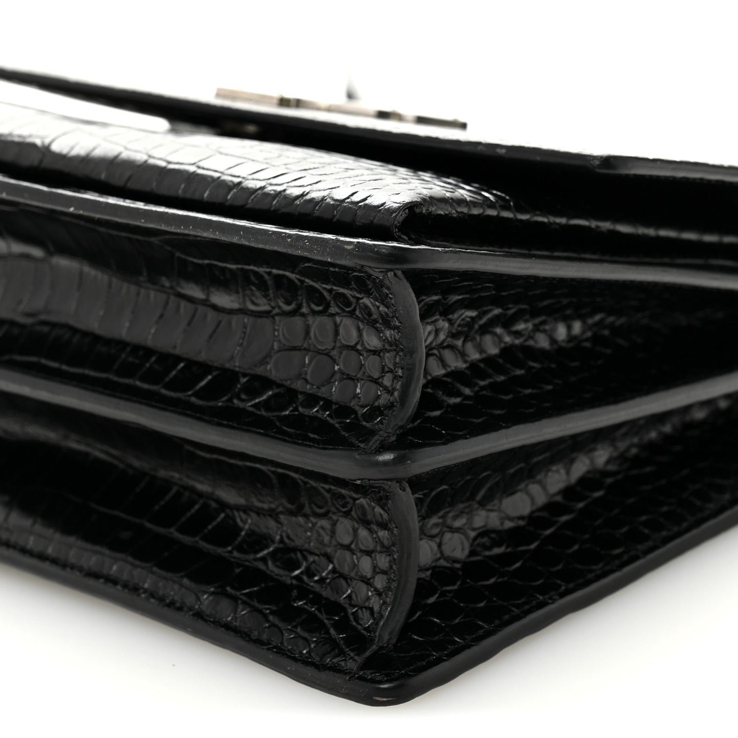 Calfskin Crocodile Embossed Medium Monogram Sunset Black