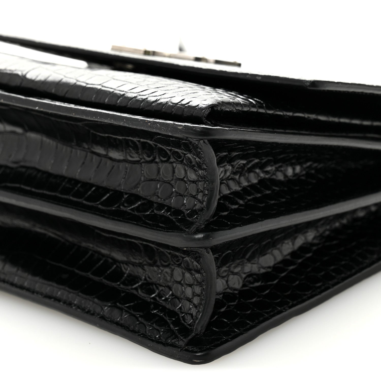 Saint Laurent Calfskin Crocodile Embossed Medium Monogram Sunset Black 8 of 10