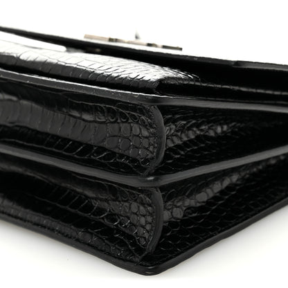 Saint Laurent Calfskin Crocodile Embossed Medium Monogram Sunset Black 8 of 10