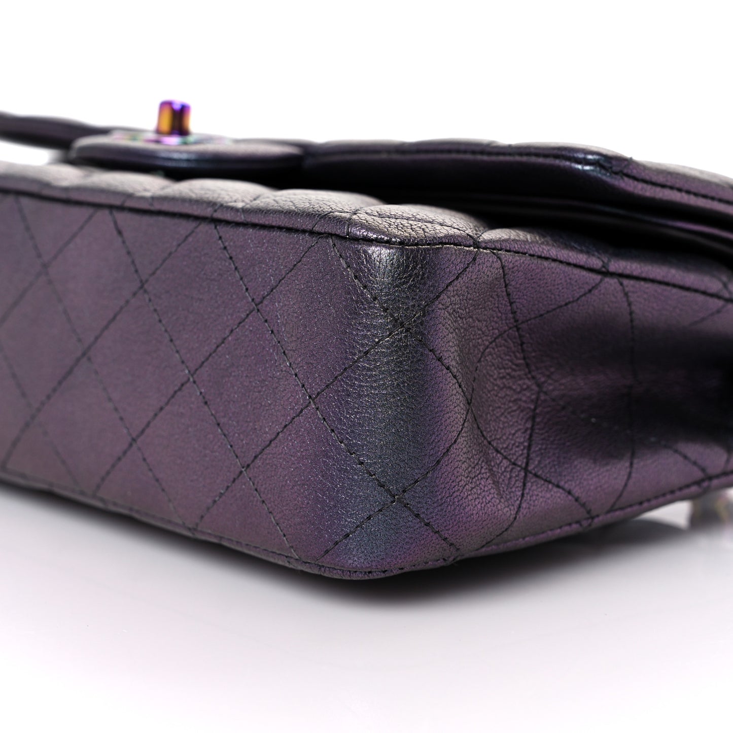 Iridescent Goatskin Quilted Medium Double Flap Purple