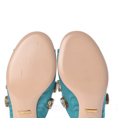 Gucci Moire Fabric Crystal Embellished Lyric Slide Sandals 36 TurquoIse 7 of 11