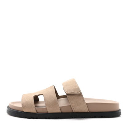 Hermes Suede Goatskin Womens Chypre Sandals 37.5 Beige Sable 1 of 10