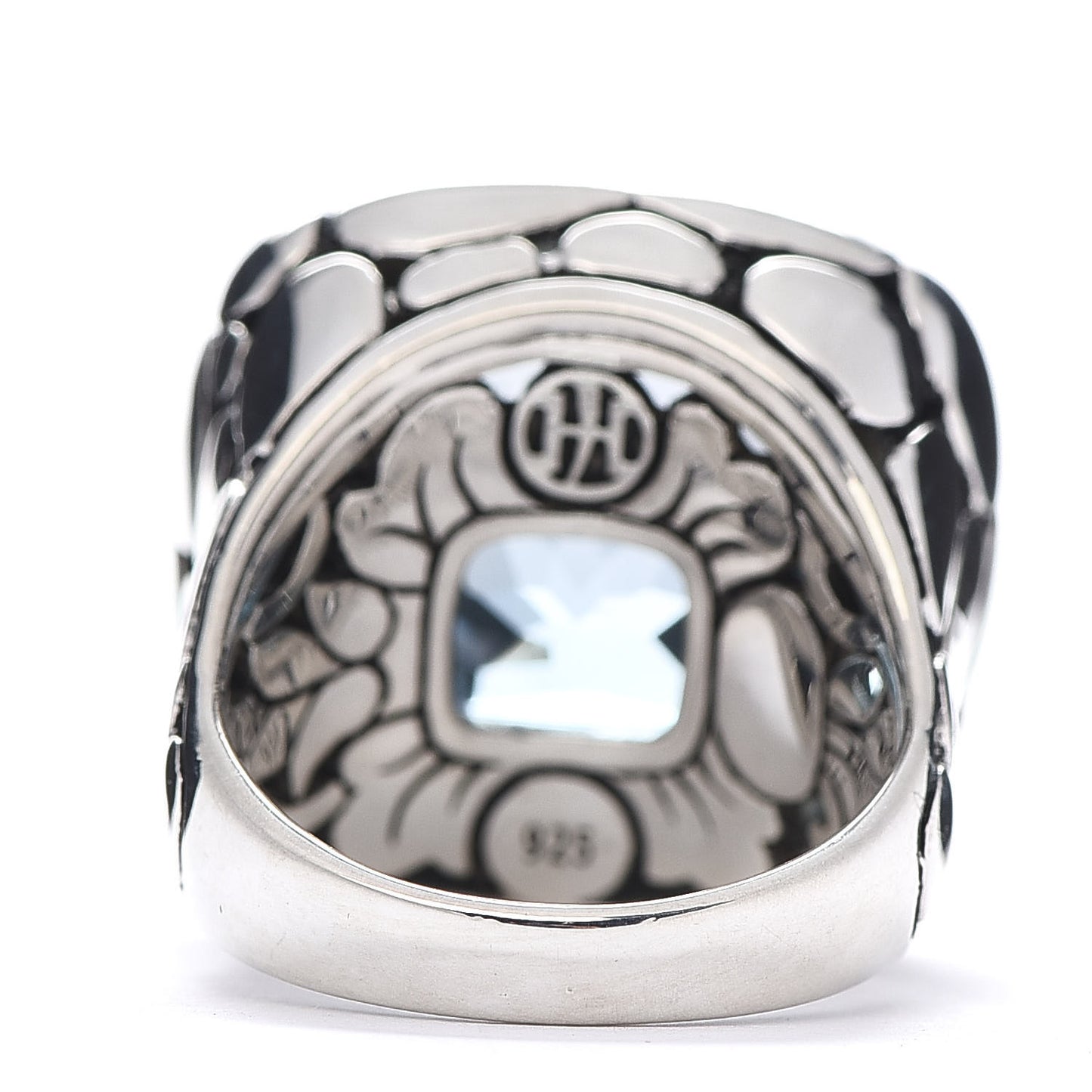 Sterling Silver Blue Topaz Large Batu Kali Square Ring 55 7.25