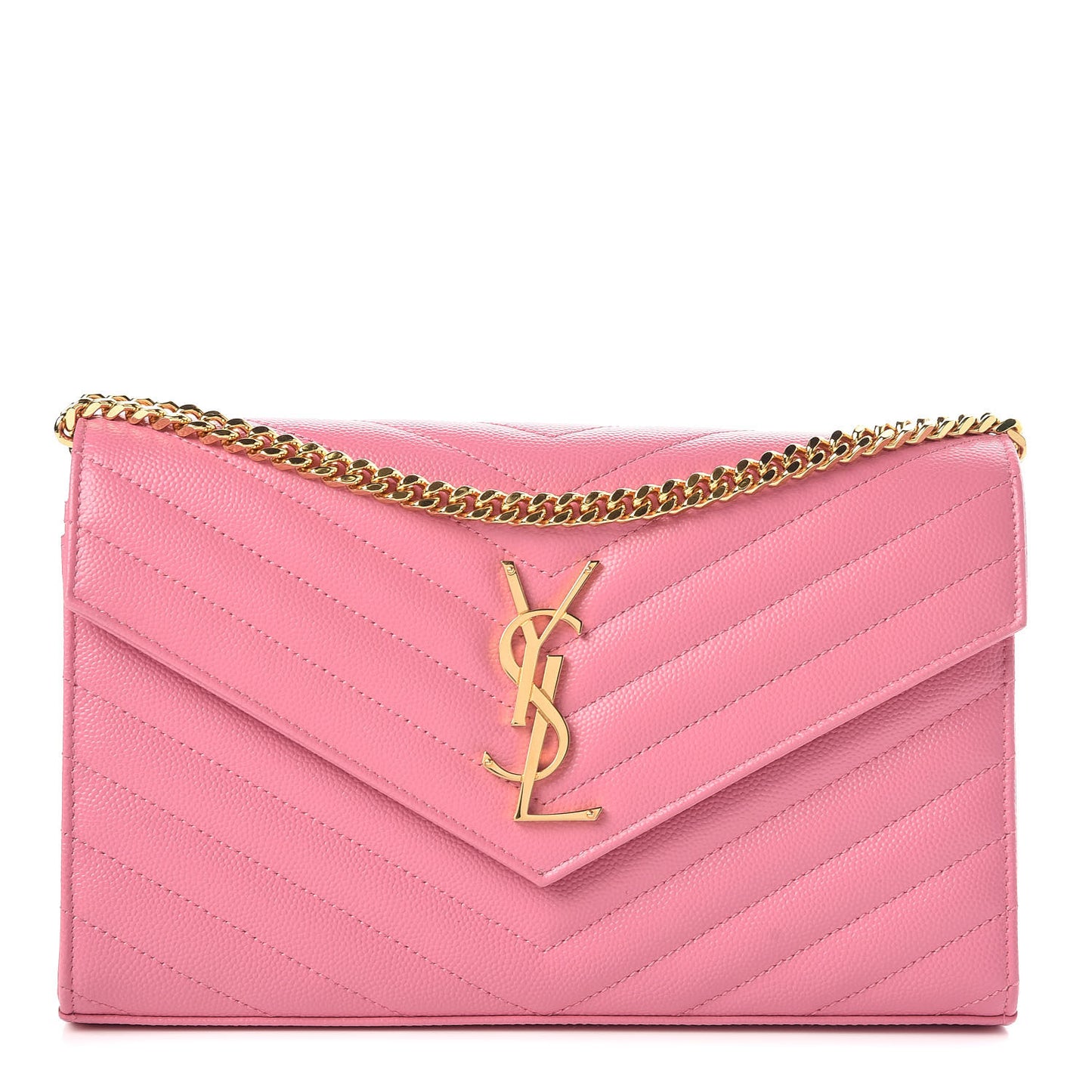 Grain De Poudre Matelasse Chevron Monogram Chain Wallet Indian Pink