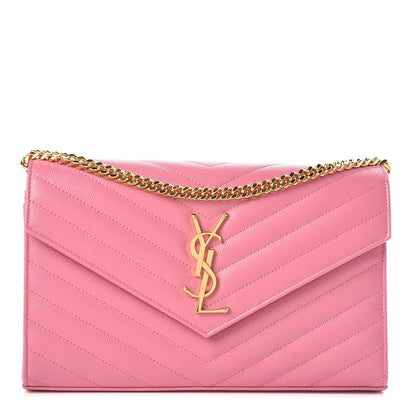 Saint Laurent Grain De Poudre Matelasse Chevron Monogram Chain Wallet Indian Pink 1 of 10