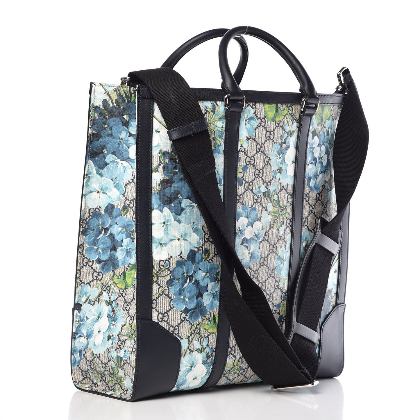 GG Supreme Monogram Blooms Vertical Tote Blue
