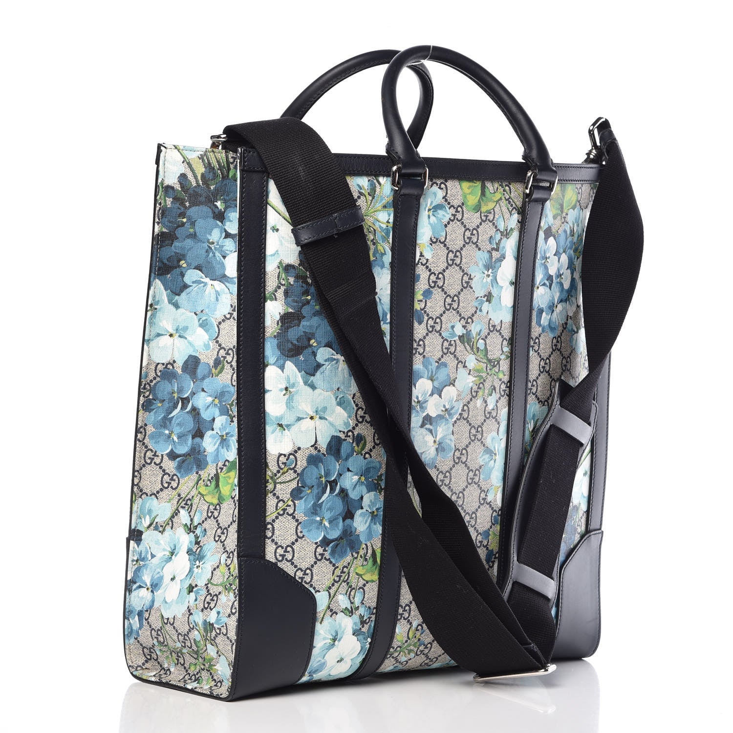 Gucci GG Supreme Monogram Blooms Vertical Tote Blue 3 of 16