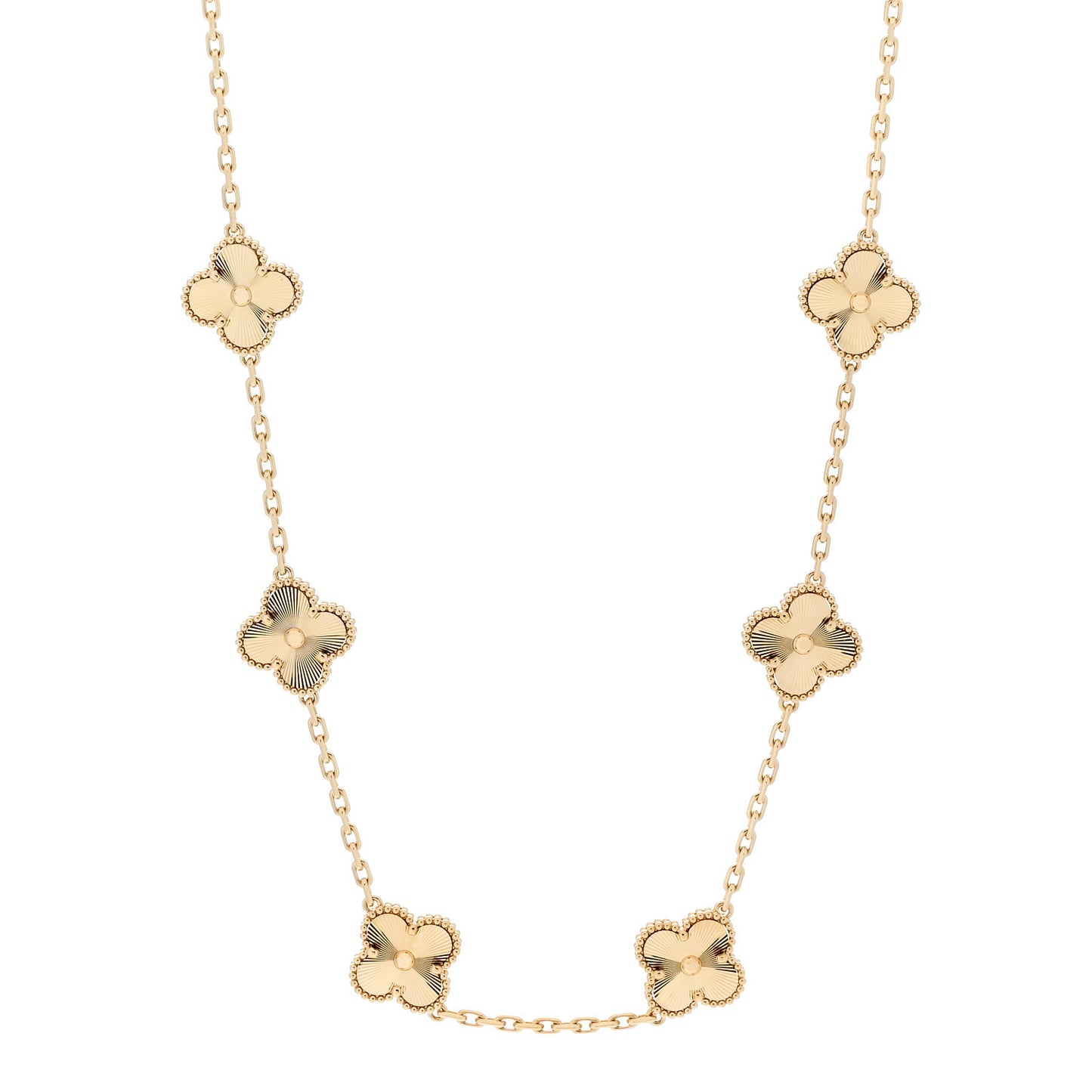 18K Yellow Gold 10 Motifs Guilloche Vintage Alhambra Necklace