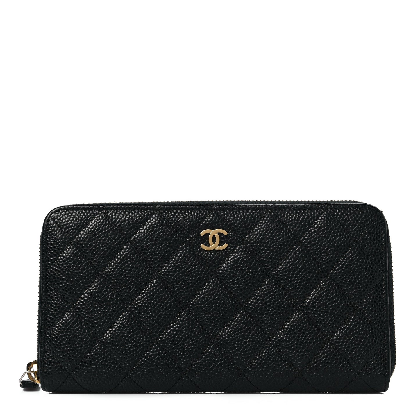 Caviar Quilted Large Gusset Zip Around Wallet Black