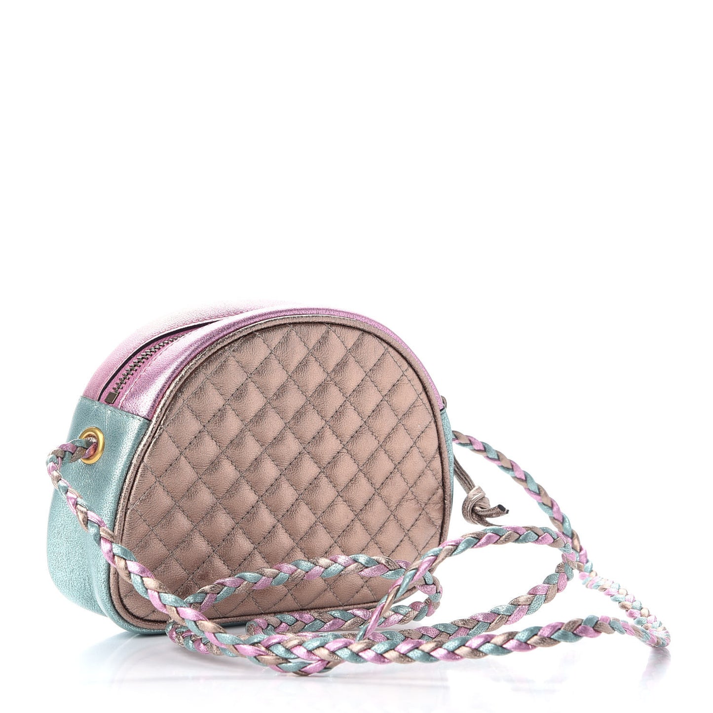 Laminated Nappa Trapuntata Mini Zumi Dome Shoulder Bag Rosa Lago Rame