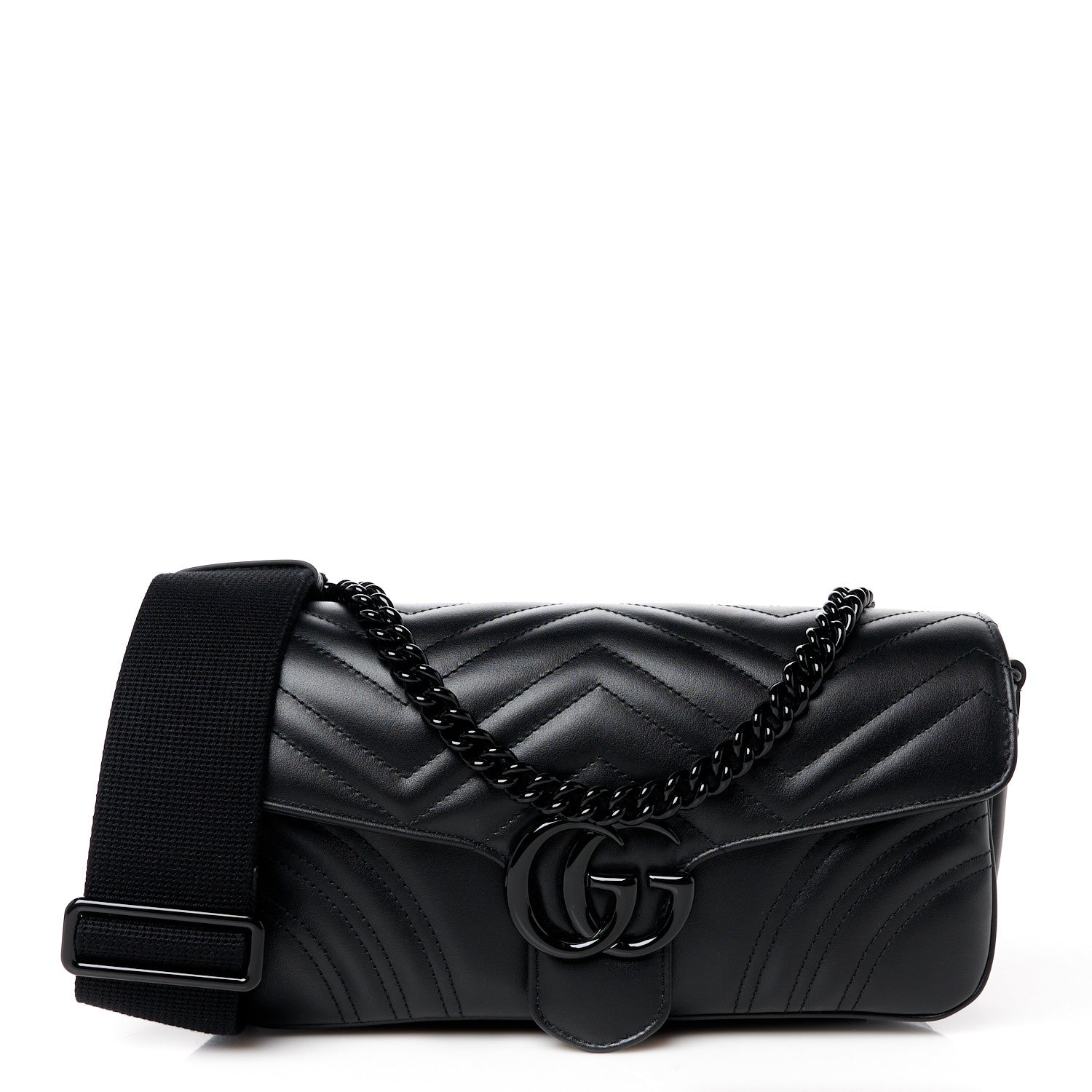 Gucci Calfskin Matelasse Monochrome GG Marmont Crossbody Shoulder Bag Black 1 of 10