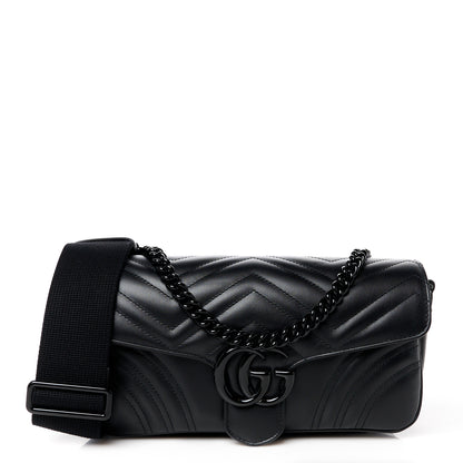 Gucci Calfskin Matelasse Monochrome GG Marmont Crossbody Shoulder Bag Black 1 of 10