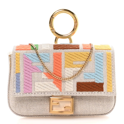 Fendi Kuban Canvas FF Embroidered Nano Baguette Charm Grezzo Multicolor 1 of 10
