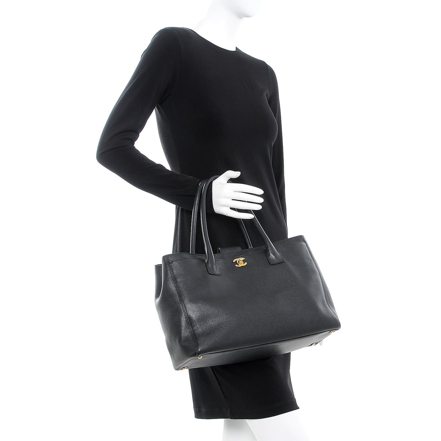 Calfskin Cerf Executive Shopper Tote Black