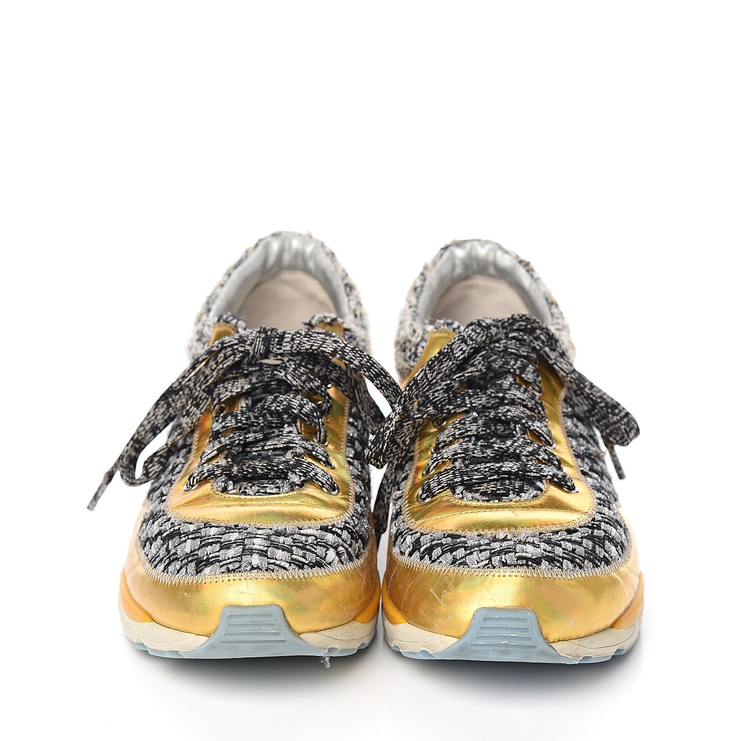 Tweed Lambskin Tennis Sneakers 37.5 Black White Argent